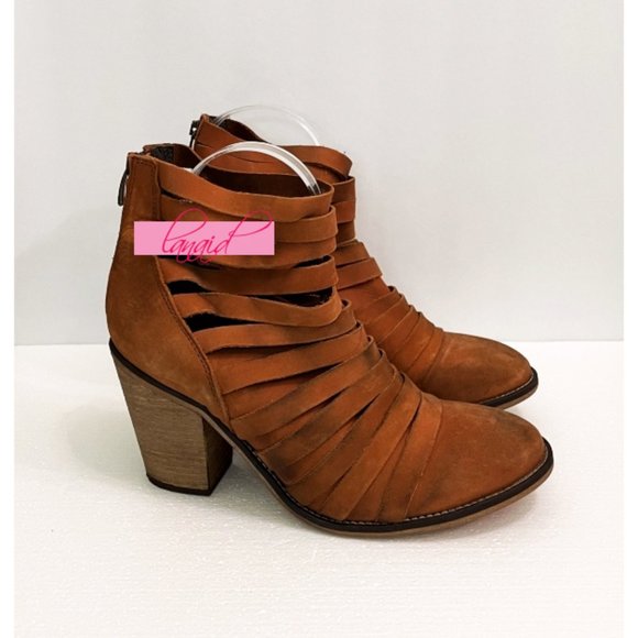 NEW Free People Hybrid Heel Boots Terracotta Tan Destroyed Leather Ankle Booties - Picture 8 of 12